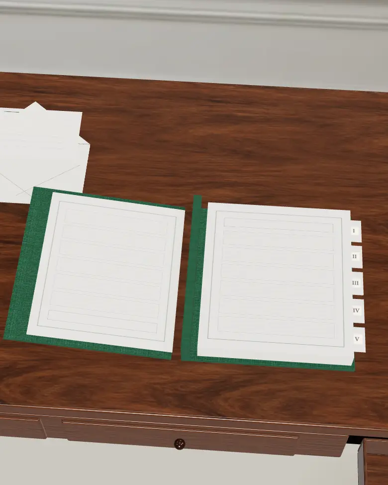 The binder open at tab III: a ruled account list with no passwords on it.